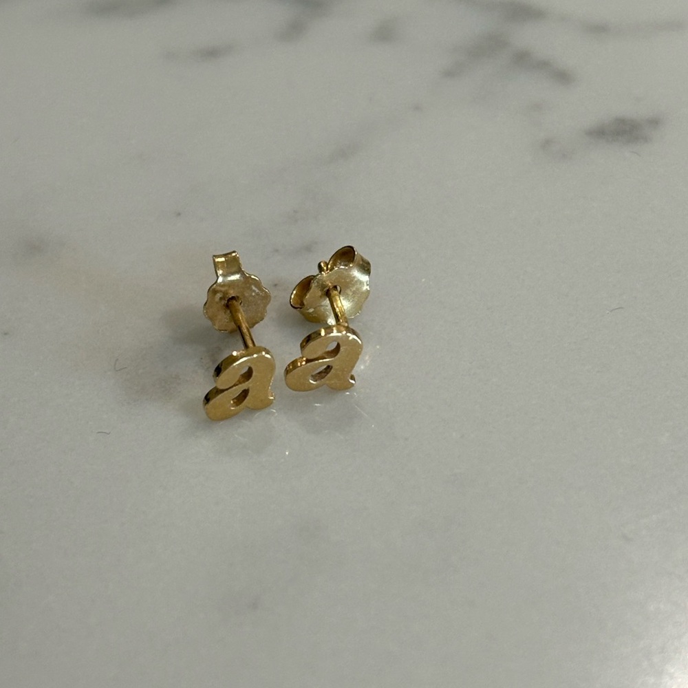 Made By Mary Mini Solid Gold A Initial Earrings - image 1